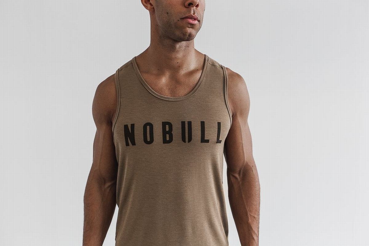 Nobull Men's Tank Tops Light Brown | Australia (MR2164)